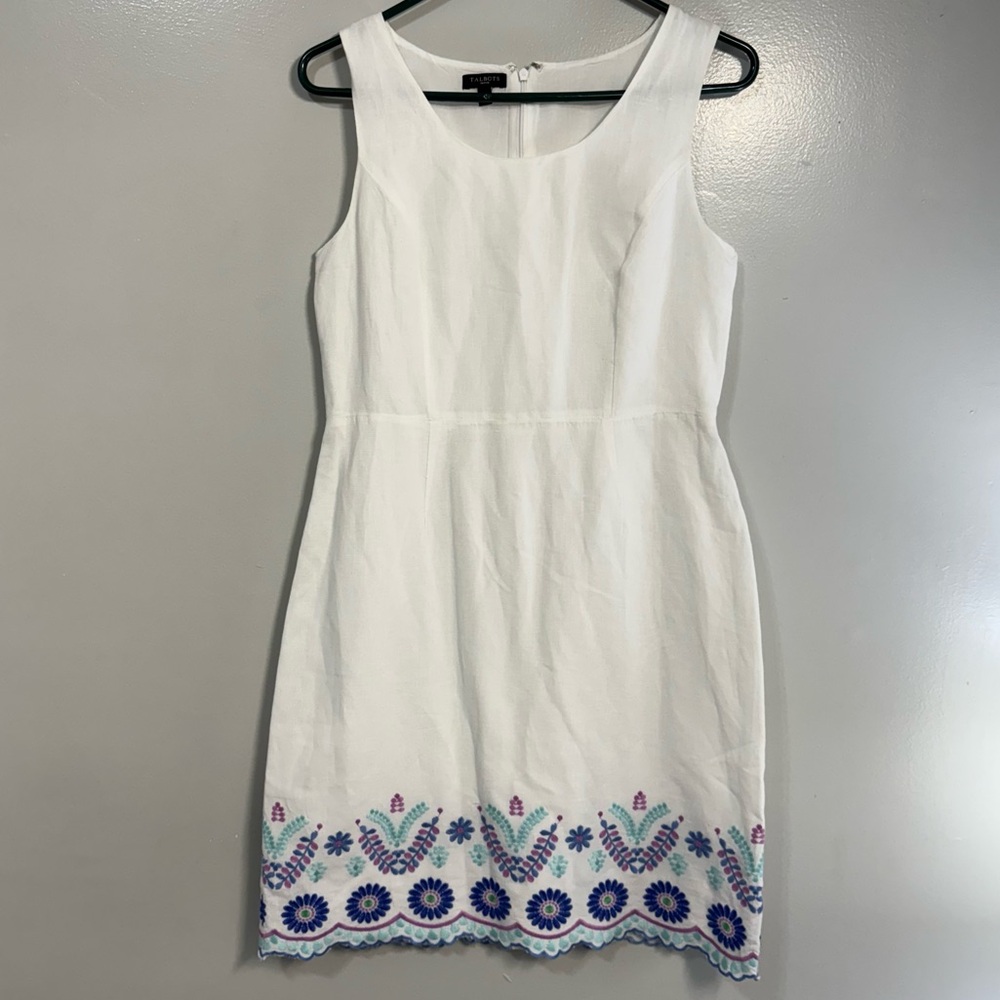 Talbots Linen Flower Embroidery Line Shift Dress